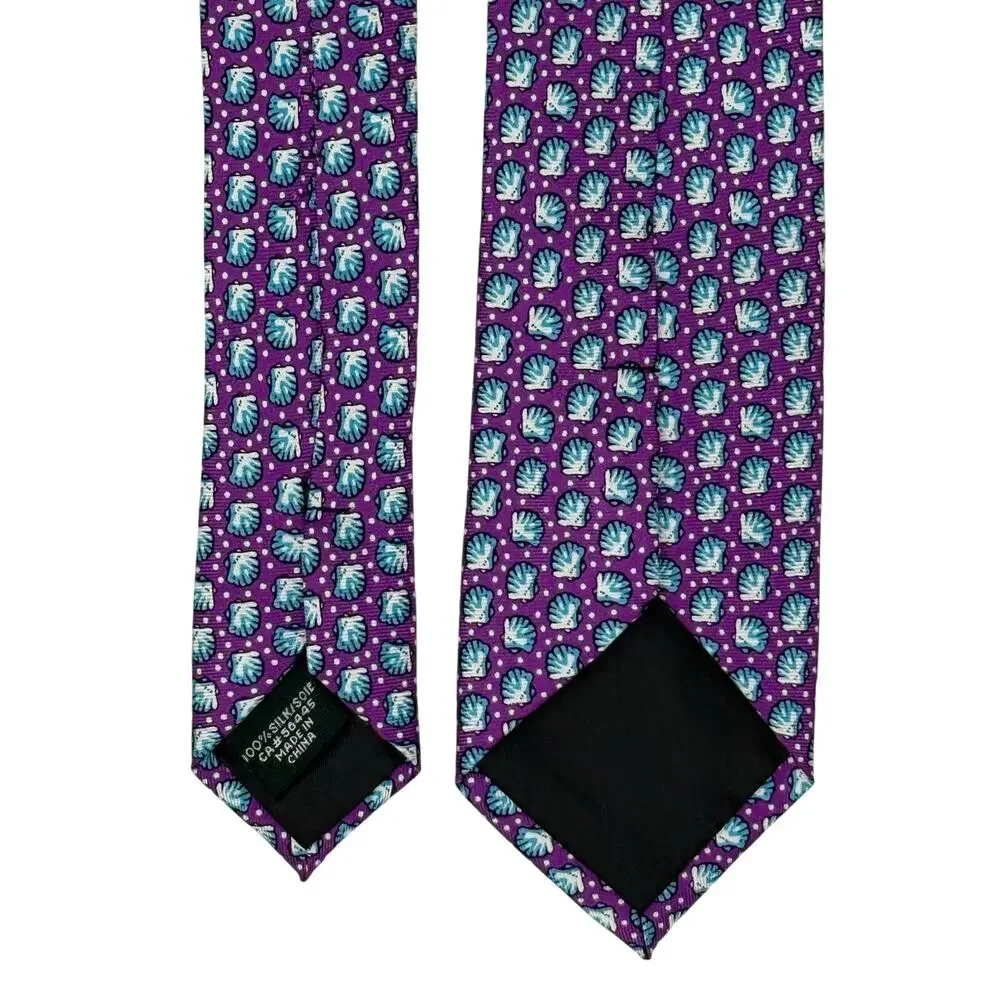 J.Crew Purple Aqua Shell Print Silk Skinny Necktie 57
